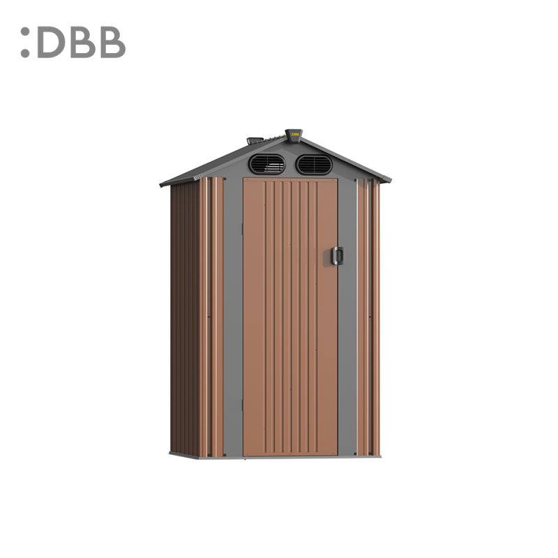 KingSuper series metal garden shed with Gable roof brown gray