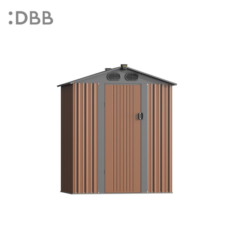 KingSuper series metal garden shed with Gable roof brown gray 5x3ft 1