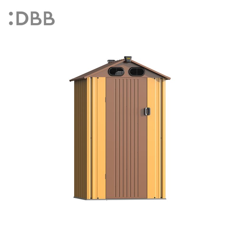 KingSuper series metal garden shed with Gable roof yellow brown