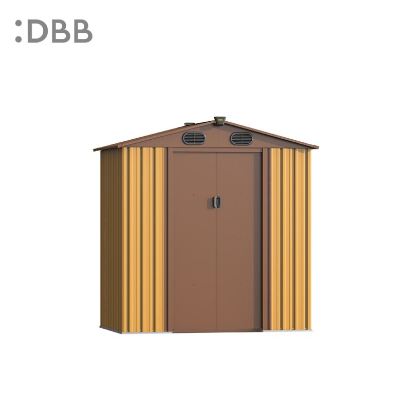 KingSuper series metal garden shed with Gable roof yellow brown 6x4ft 1