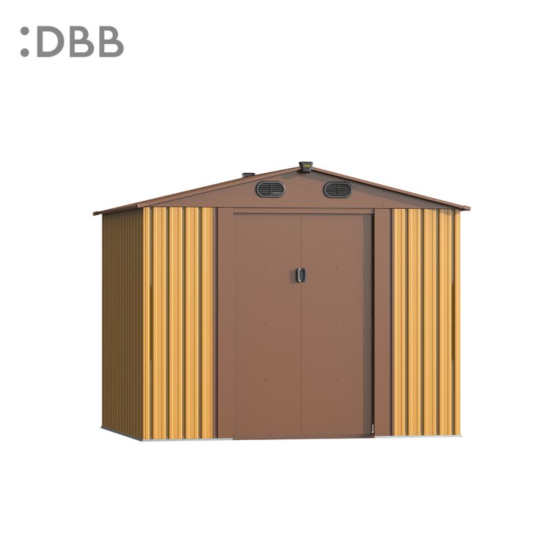 KingSuper series metal garden shed with Gable roof yellow brown 8x6ft 1