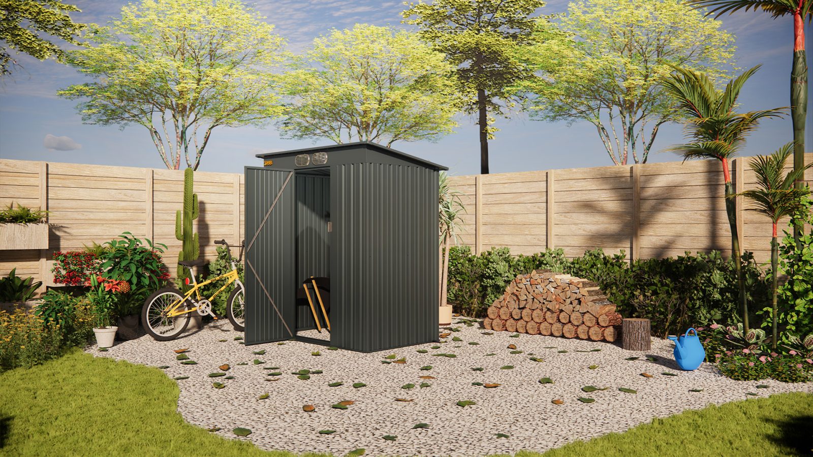 KingSuper series metal garden shed with Pent roof black2 5x3ft